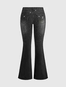 ACID BLVD Summer Autumn Winter Spring Y2K Rock Gradient Rhinestone Embellished Slim Straight Leg Jeans - Black - View 9
