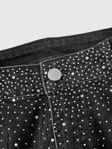 ACID BLVD Summer Autumn Winter Spring Y2K Rock Gradient Rhinestone Embellished Slim Straight Leg Jeans - Black - View 10