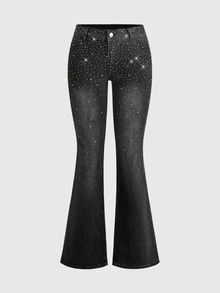 ACID BLVD Summer Autumn Winter Spring Y2K Rock Gradient Rhinestone Embellished Slim Straight Leg Jeans - Black - View 8