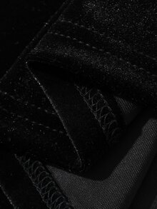 DAZY Patchwork Contrast Color 2 In 1 Velvet Top With Lace Trim, Fitted Collar, Long Sleeve, Elegant Formal Spring/Autumn Women's T-Shirt - Black - View 3