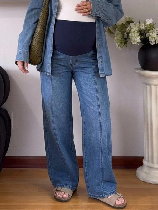 MaterniWear Maternity Colorblock Patchwork High Waist Straight Leg Jeans Autumn Going Out Fall Women Work For Women Vacation Women