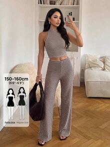 SHEIN PETITE Women Two-Piece Outfits - Brown - View 4