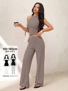 SHEIN PETITE Women Two-Piece Outfits - Brown - View 1