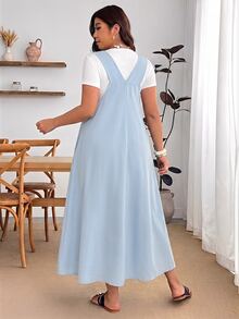 Enliva Plus Size Loose Black Strap Dress - Baby Blue - View 2