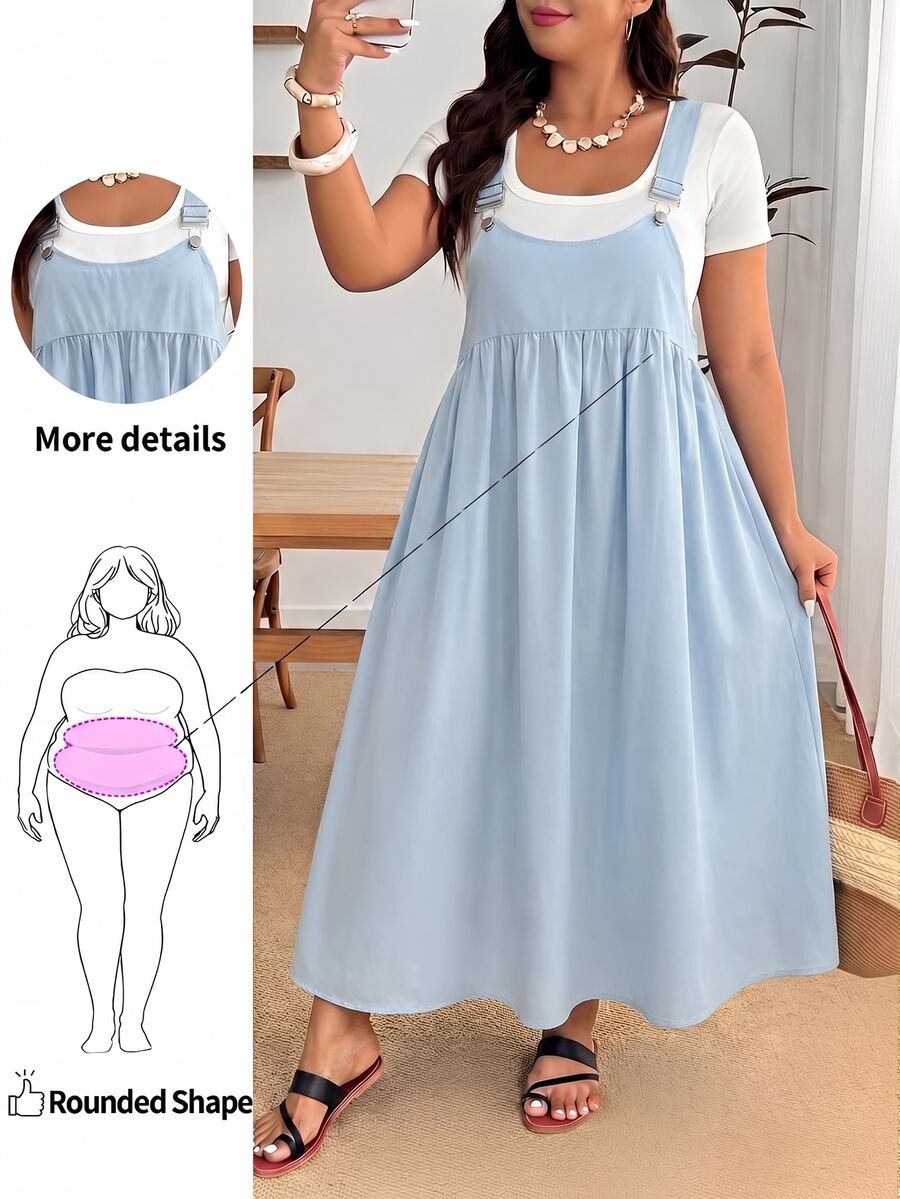 Enliva Plus Size Loose Black Strap Dress - Baby Blue - View 1