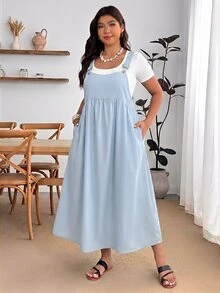 Enliva Plus Size Loose Black Strap Dress - Baby Blue - View 4