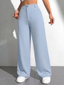 SHEIN PETITE Women Pants - Baby Blue - View 5
