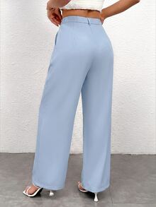 SHEIN PETITE Women Pants - Baby Blue - View 2