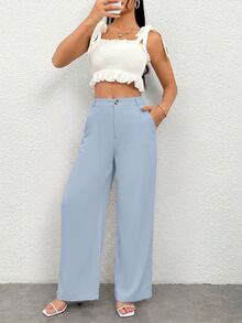 SHEIN PETITE Women Pants - Baby Blue - View 6