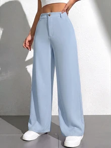 SHEIN PETITE Women Pants - Baby Blue - View 1