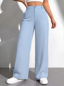 SHEIN PETITE Women Pants - Baby Blue - View 4