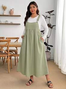 Enliva Plus Size Loose Black Strap Dress - Mint Green - View 6