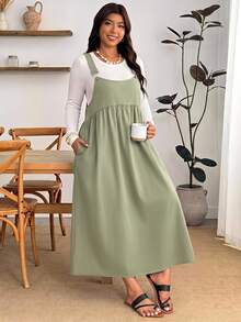 Enliva Plus Size Loose Black Strap Dress - Mint Green - View 5