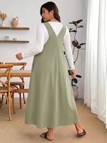 Enliva Plus Size Loose Black Strap Dress - Mint Green - View 2