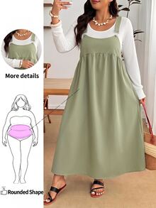 Enliva Plus Size Loose Black Strap Dress - Mint Green - View 1