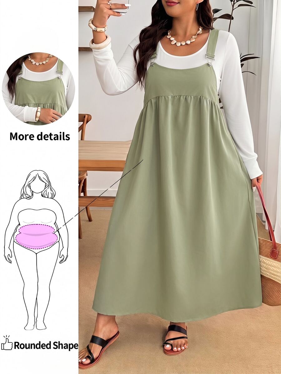 Enliva Plus Size Loose Black Strap Dress - Mint Green - View 1