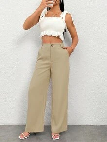 SHEIN PETITE Women Pants - Camel - View 6
