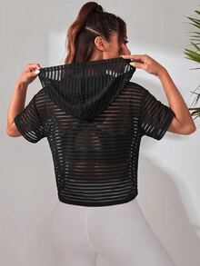 BamGleam Sudadera deportiva con capucha de malla a rayas - Negro - Ver 7