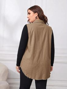 EMERY ROSE Plus Size Women's Solid Color Single-Breasted Casual Daily Denim Jacket - Mocha Brown - View 2