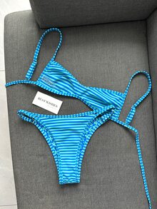Swim Mod 2023 New Women's Swimwear Set,Blue Floral,Summer,Cute,Beach,Holiday Bikini Two Pieces Suit,Reversible Floral & Striped Print,Adjustable Top,Pool - Multicolor - View 8