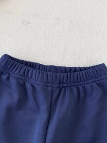 SHEIN Playful Pals 2件組男嬰運動衫+運動長褲套裝，可愛海軍藍條紋大象刺繡，長袖圓領，標準版型，適合秋季慢跑，周歲生日套裝 - 藏蓝色 - 查看 9