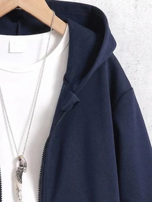 SHEIN Vacaura 青少年男孩連帽拉鍊休閒百搭日常長袖運動衫 - 藏蓝色 - 查看 4