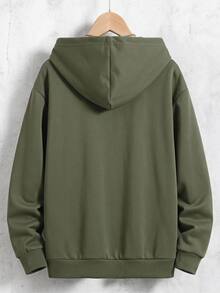 SHEIN Vacaura Tween Boy Hooded Zip-Up Casual Versatile Daily Wear Long Sleeve Sweatshirt - Army Green - View 2