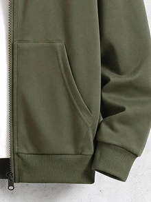 SHEIN Vacaura Tween Boy Hooded Zip-Up Casual Versatile Daily Wear Long Sleeve Sweatshirt - Army Green - View 4