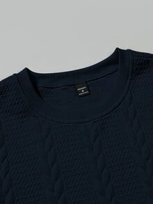 Manfinity Homme Men's Round Neck Short Sleeve Casual Knit T-Shirt, Versatile Daily Wear - Navy Blue - View 5