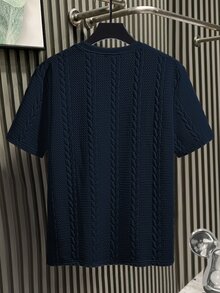 Manfinity Homme Men's Round Neck Short Sleeve Casual Knit T-Shirt, Versatile Daily Wear - Navy Blue - View 2