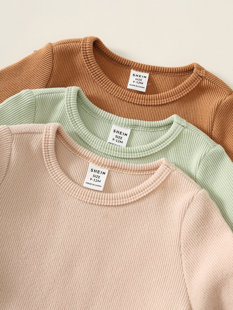 SHEIN 3pcs Baby Boy Solid Color Knitted Soft Round Neck Long Sleeve Bodysuit Versatile And Comfortable Back To School Clothes Fall/Winter Clothes - Multicolor - View 1