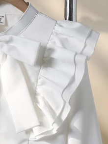 SHEIN 少女優雅學院風休閒白色刺繡花卉領口袖口長袖前開扣公主風襯衫，返校季、秋季、教師節適用 - 白色 - 查看 7