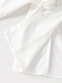 SHEIN 少女優雅學院風休閒白色刺繡花卉領口袖口長袖前開扣公主風襯衫，返校季、秋季、教師節適用 - 白色 - 查看 8