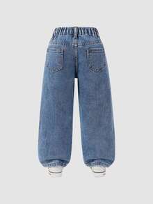 Young Girl Fashion Blue Distressed Embroidered Flare Jeans Summer Autumn Fall - Blue - View 2