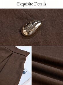 SOLERSUN Setelan Kopi Elegan untuk Wanita, Atasan Lengan Pendek Leher V Model Lilit & Celana Panjang Kaki Lebar Pinggang Tinggi untuk Aktivitas Sehari-hari, Kerja, dan Musim Gugur. - Coffee Brown - View 9
