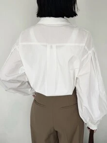 FRIFUL Women's Dropped Shoulder Pleated Lantern Sleeve Loose Blouse Fall - White - View 2