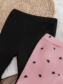 SHEIN Vintaside Kids 2025夏季新款女嬰2件套休閒舒適咖啡色與黑色拼接開衩長褲，附可愛蝴蝶結，Long Lake休閒褲套裝 - 彩色 - 查看 6