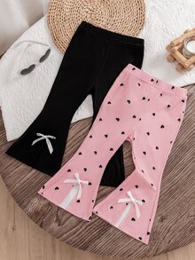 SHEIN Vintaside Kids 2025夏季新款女嬰2件套休閒舒適咖啡色與黑色拼接開衩長褲，附可愛蝴蝶結，Long Lake休閒褲套裝 - 彩色 - 查看 8
