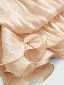 Sweetness Gaun Mini Wanita Romantis Bahan Chiffon dengan Leher Halter, Hiasan Renda dan Ruffle Ringan - Aprikot - View 4
