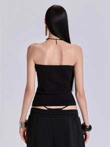 ACID BLVD Spring/Autumn Punk Street Y2K Hot Girl Metal Studded Wing Pattern Tube Top - Dark Grey - View 7