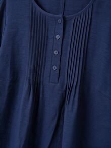 EMERY ROSE Casual Traditional Soft Form Formal Office Home Wear Pullover Top Half-Open Front Harajuku Style Linen Fabric Plus Size Shirt Navy Blue Autumn Women's - Navy Blue - View 5