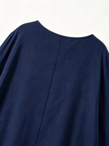 EMERY ROSE Casual Traditional Soft Form Formal Office Home Wear Pullover Top Half-Open Front Harajuku Style Linen Fabric Plus Size Shirt Navy Blue Autumn Women's - Navy Blue - View 4