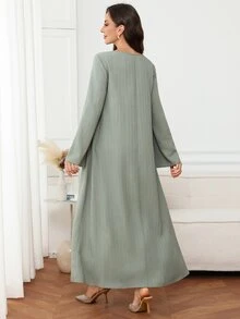 Yasmyna Women's Round Neck Applique Pleated Casual Party Travel Green Arabian Dress - Green - View 2