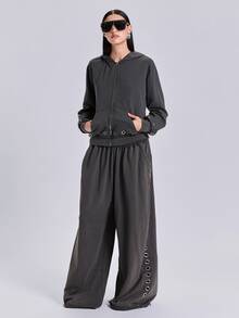 ACID BLVD Spring Autumn Winter Casual Street Y2K Sports Loose Oversized Rivet Distressed Ripped Women's Sweatpants - Dark Grey - View 3