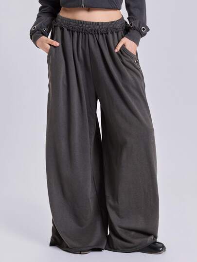 Pantalon de survêtement décontracté Y2K style sport ample oversize avec rivets, déchirures et effet usé pour femmes, printemps automne hiver