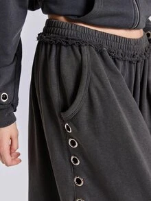 ACID BLVD Spring Autumn Winter Casual Street Y2K Sports Loose Oversized Rivet Distressed Ripped Women's Sweatpants - Dark Grey - View 6