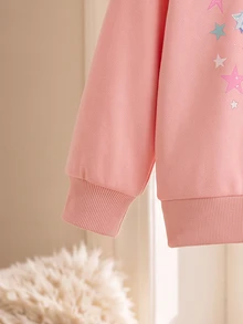 Elladie kids 女童字母卡通圖案長袖運動衫與運動長褲休閒日常兩件套 - 粉色 - 查看 6