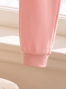 Elladie kids 女童字母卡通圖案長袖運動衫與運動長褲休閒日常兩件套 - 粉色 - 查看 4