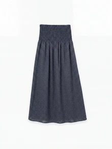 Nöista Women's Multi-Colored Striped Set Featuring Puff Sleeve Top And Coordinated High-Waisted A-Line Maxi Skirt. Perfect For Resort Wear - Navy Blue - View 14