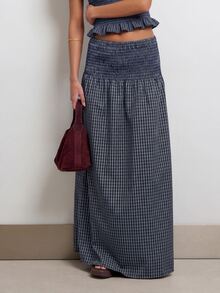 Nöista Women's Multi-Colored Striped Set Featuring Puff Sleeve Top And Coordinated High-Waisted A-Line Maxi Skirt. Perfect For Resort Wear - Navy Blue - View 7